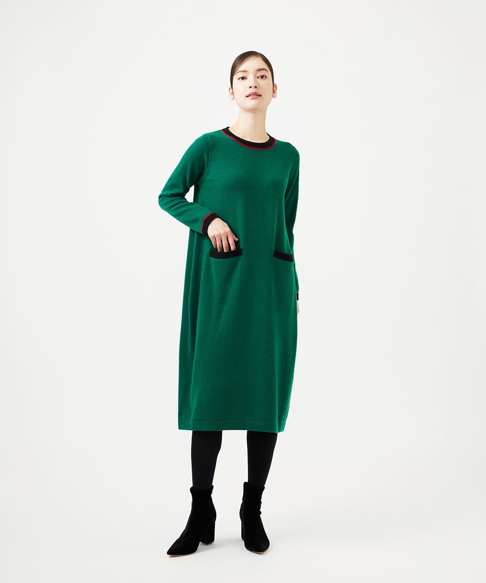 GBACD01540 Sybilla(シビラ) 配色ラインニットドレス グリーン