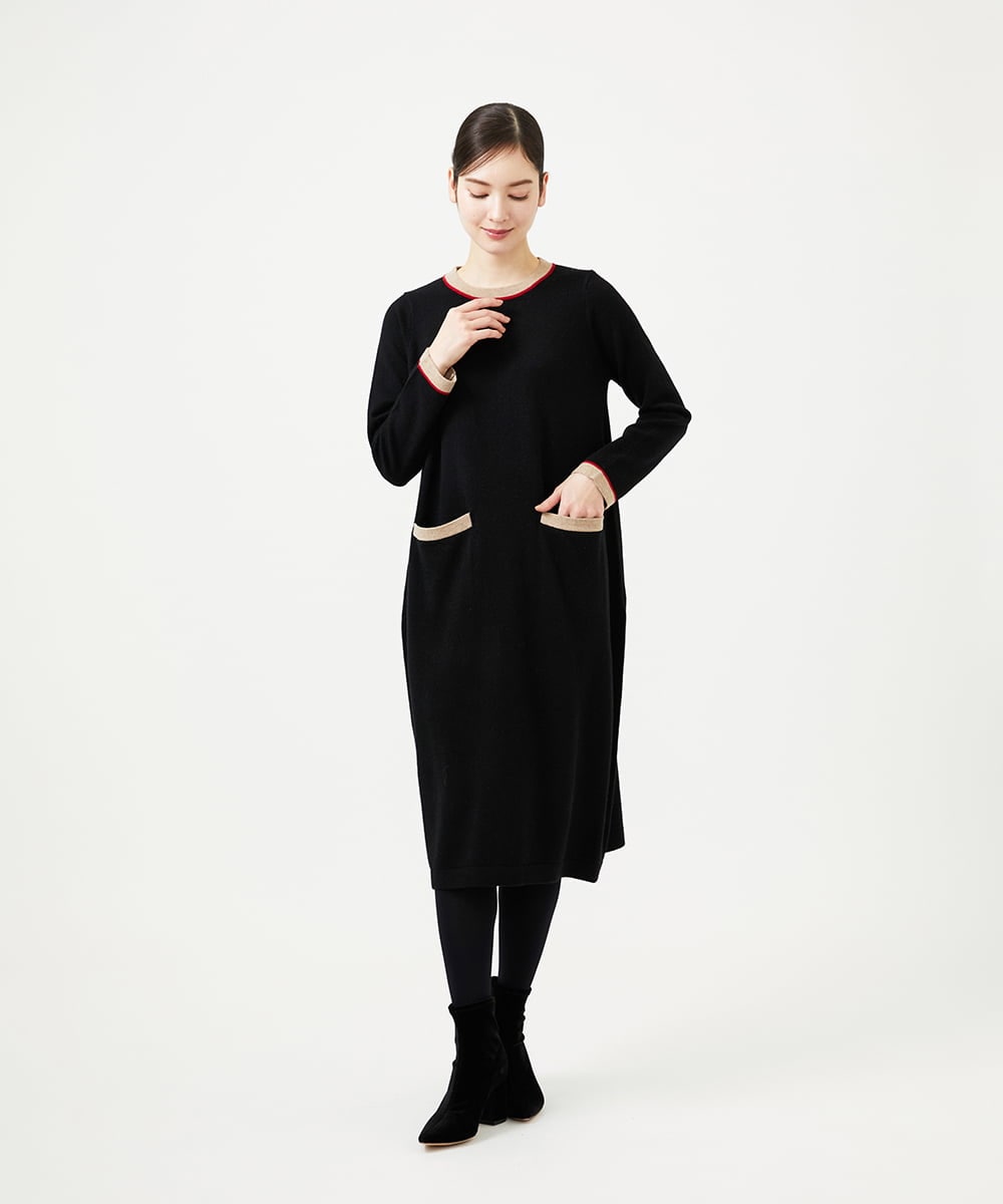 GBACD01540 Sybilla(シビラ) 配色ラインニットドレス ブラック
