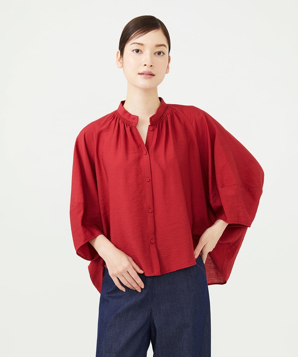 GBBAG50250 Sybilla(シビラ) レーヨンナイロンギャザーブラウス レッド