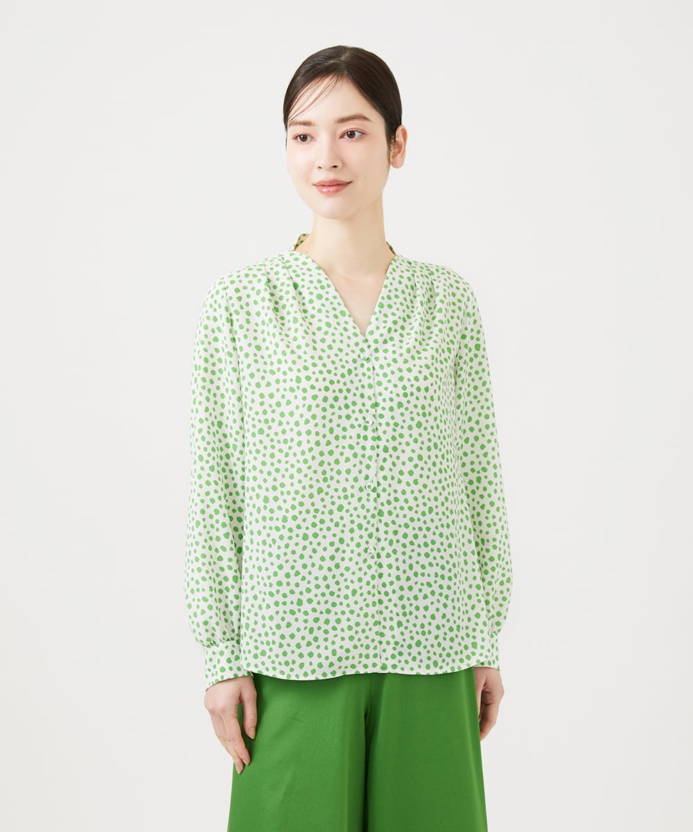 GBBEE03330 Sybilla(シビラ) ランダムドットプリントブラウス グリーン×アイボリー