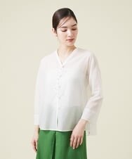 GBBET12300 Sybilla(シビラ) コットンシルクオーガンジーVネックブラウス ホワイト