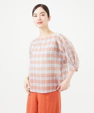 GBBGB36300 Sybilla(シビラ) 先染めチェックドルマンスリーブブラウス オレンジ系