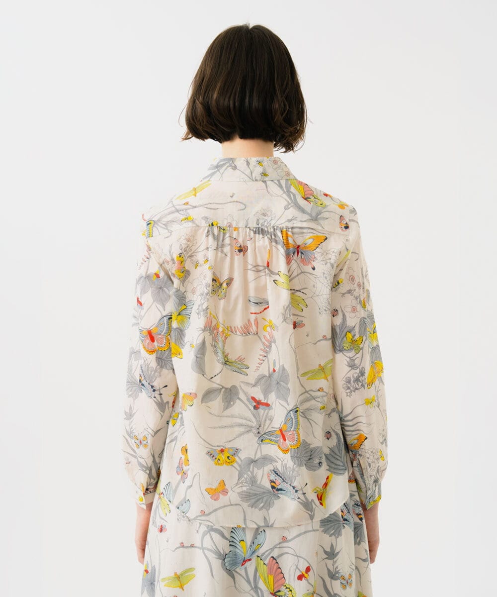 GBBGD09360 Sybilla(シビラ) バタフライ&フラワープリントシャツ アイボリー系