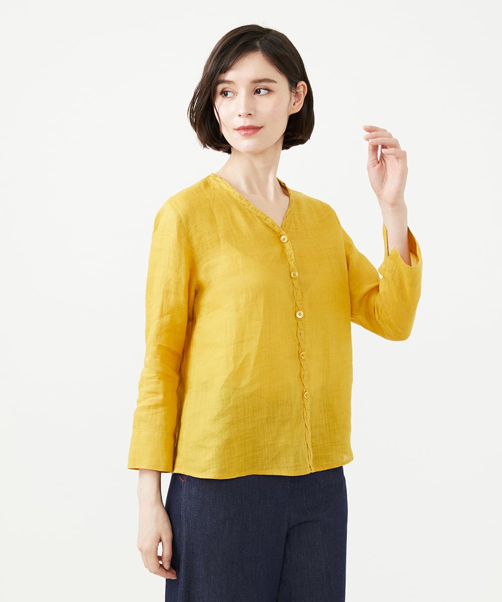 GBBGD33270 Sybilla(シビラ) ツイストVネックリネンブラウス イエロー