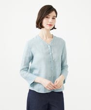 GBBGD33270 Sybilla(シビラ) ツイストVネックリネンブラウス ライトブルー