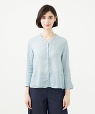 GBBGD33270 Sybilla(シビラ) ツイストVネックリネンブラウス ライトブルー