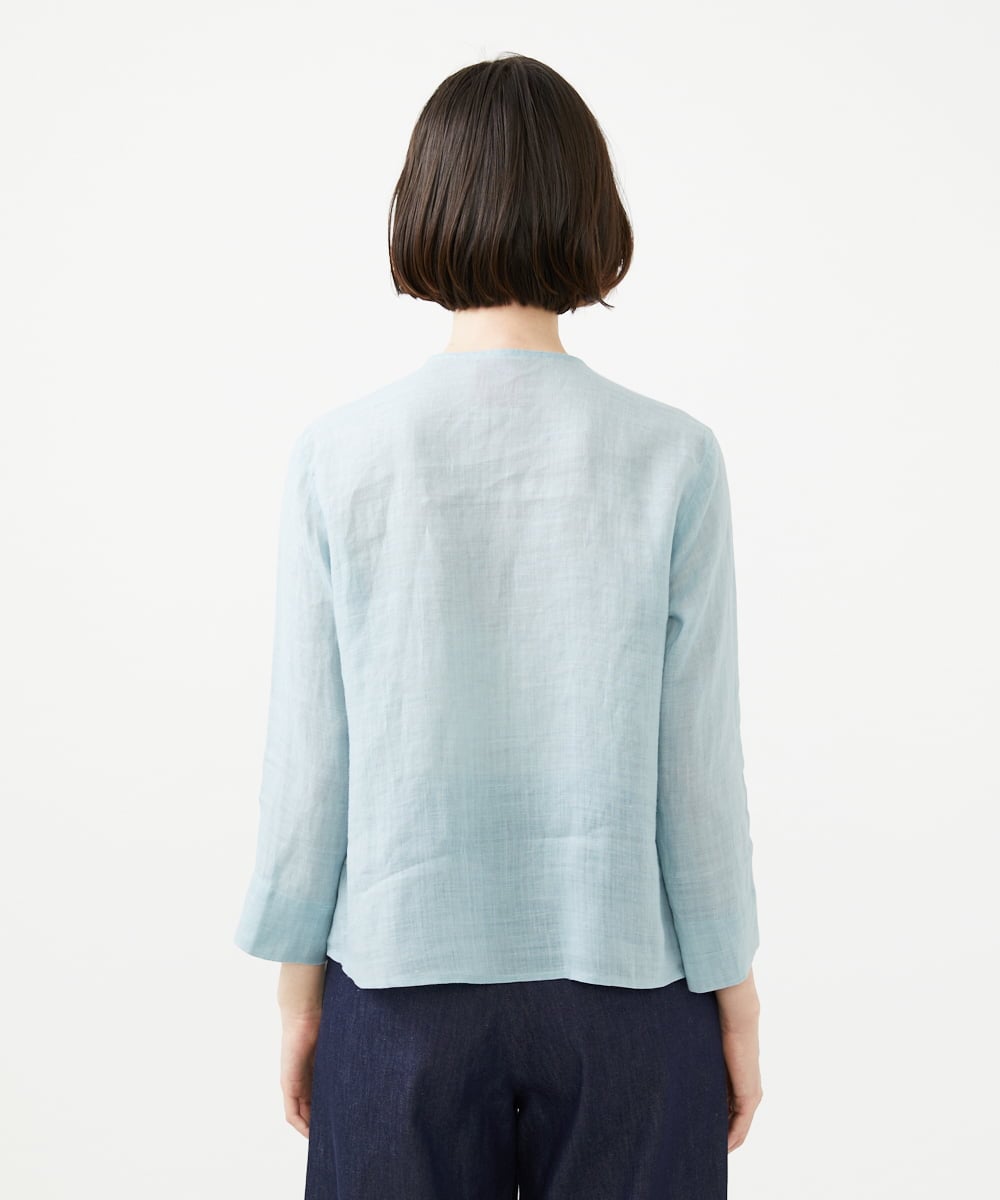 GBBGD33270 Sybilla(シビラ) ツイストVネックリネンブラウス ライトブルー