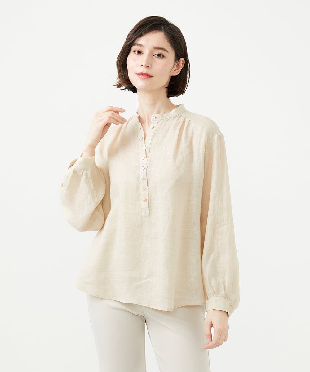 GBBGD35270 Sybilla(シビラ) ミックスボタンリネンブラウス ライトベージュ