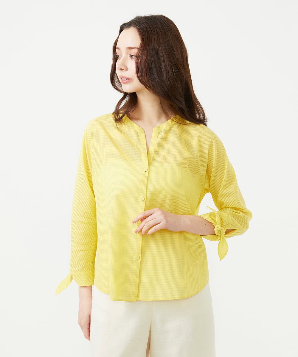 GBBGE03360 Sybilla(シビラ) ギンガム袖口リボンブラウス イエロー