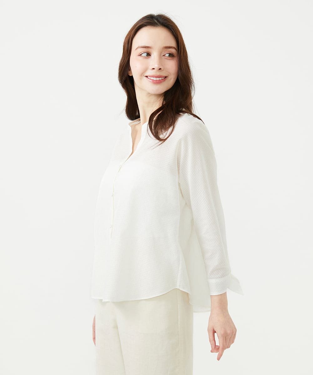 GBBGE03360 Sybilla(シビラ) ギンガム袖口リボンブラウス オフホワイト