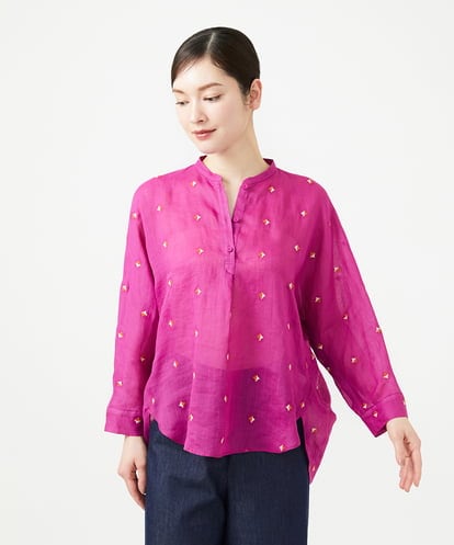 GBBGE41300 Sybilla ダイヤ刺繍リネンブラウス