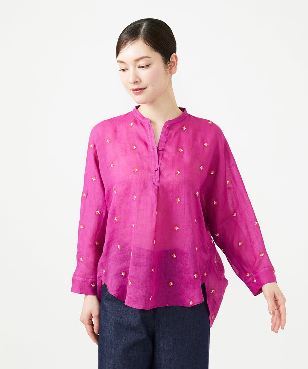 GBBGE41300 Sybilla(シビラ) ダイヤ刺繍リネンブラウス フューシャ
