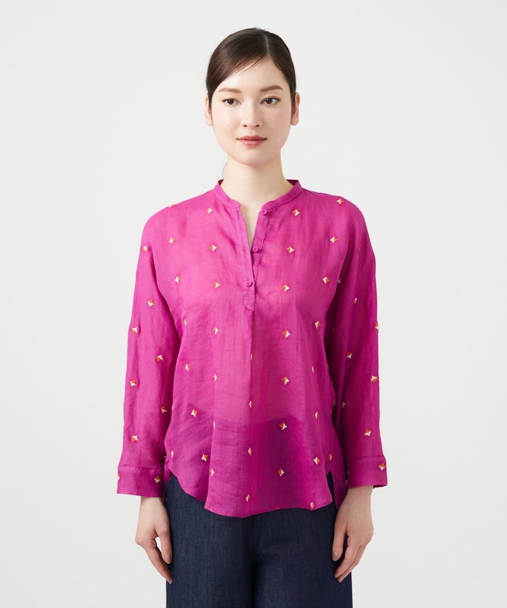 GBBGE41300 Sybilla(シビラ) ダイヤ刺繍リネンブラウス フューシャ