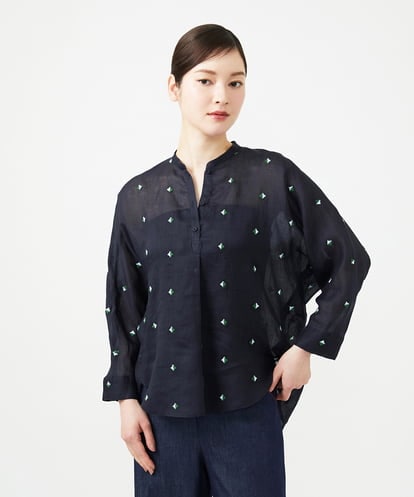GBBGE41300 Sybilla ダイヤ刺繍リネンブラウス