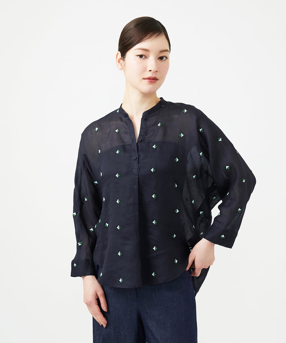 GBBGE41300 Sybilla(シビラ) ダイヤ刺繍リネンブラウス ダークネイビー