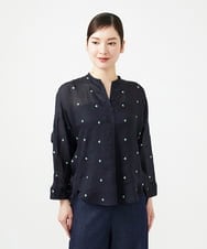 GBBGE41300 Sybilla(シビラ) ダイヤ刺繍リネンブラウス ダークネイビー