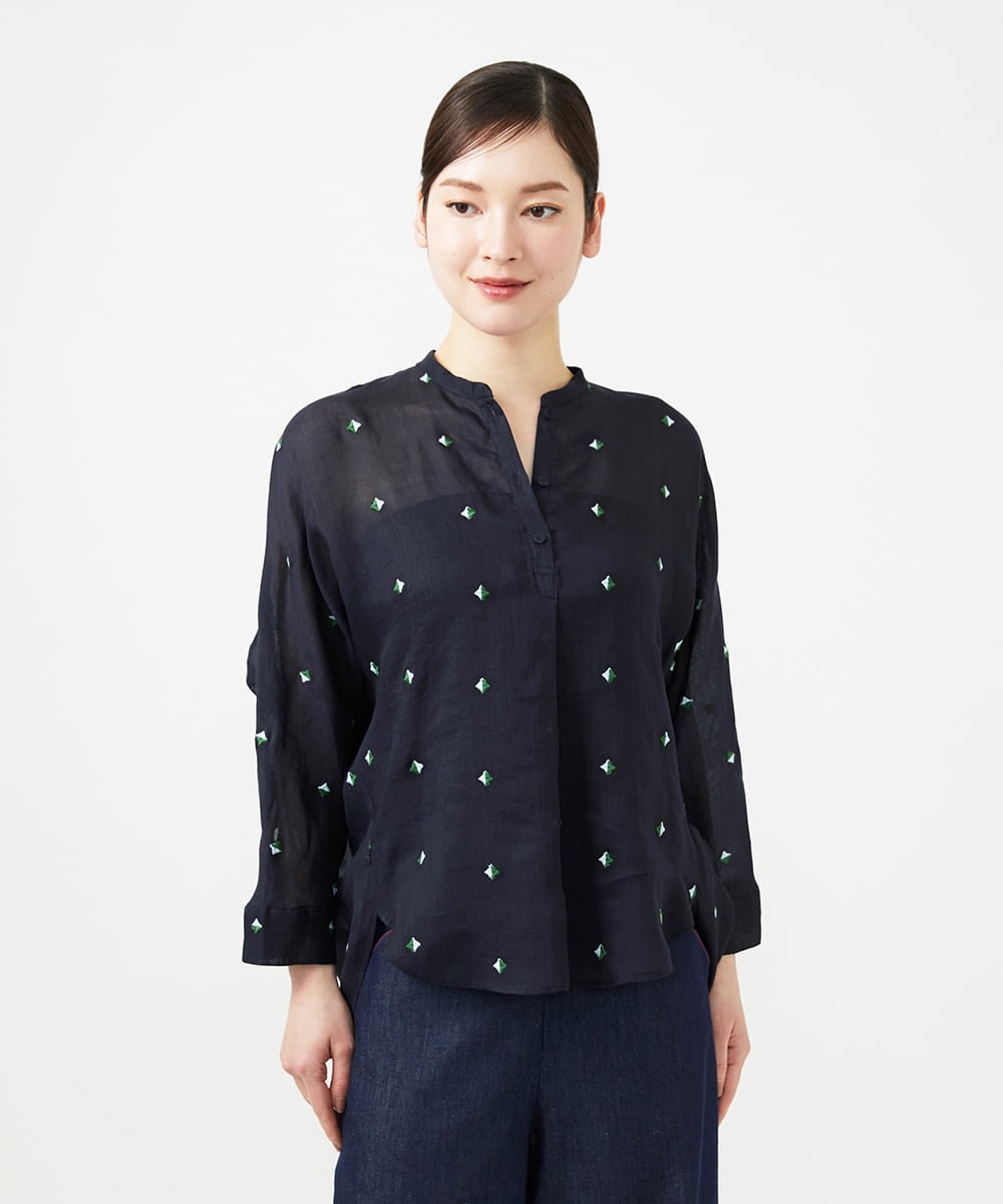 GBBGE41300 Sybilla(シビラ) ダイヤ刺繍リネンブラウス ダークネイビー