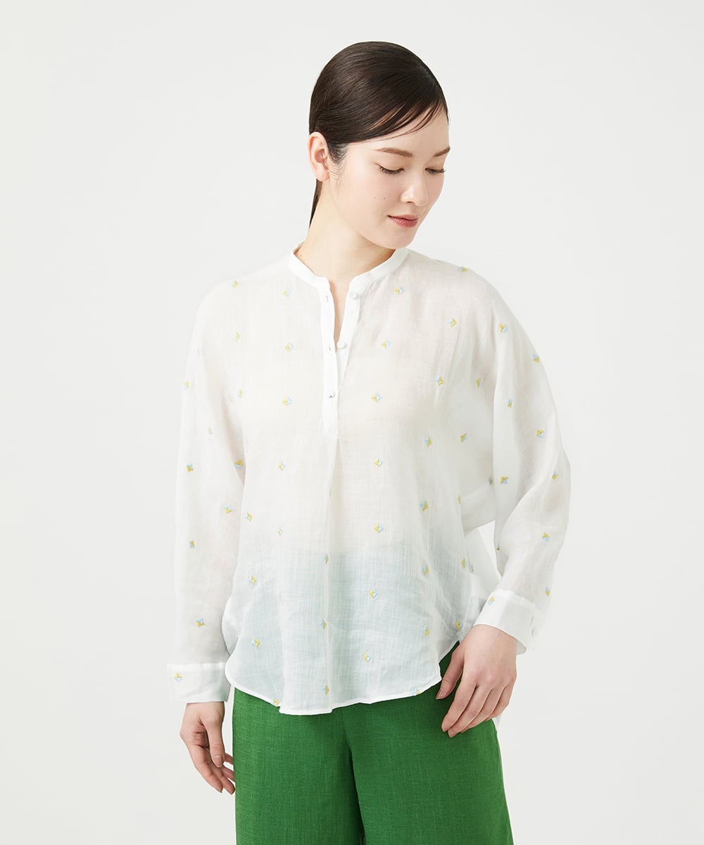 GBBGE41300 Sybilla(シビラ) ダイヤ刺繍リネンブラウス ホワイト