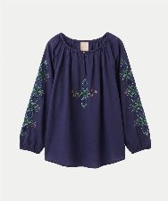 GBBHA38400 Sybilla(シビラ) 【INDIA】フラワー&ボーラー刺繍ブラウス ネイビー