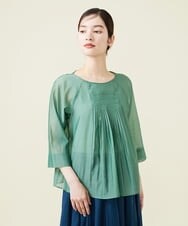 GBBHS87250 Sybilla(シビラ) コットンシルクオーガンジープリーツデザインブラウス グリーン