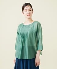 GBBHS87250 Sybilla(シビラ) コットンシルクオーガンジープリーツデザインブラウス グリーン