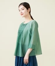 GBBHS87250 Sybilla(シビラ) コットンシルクオーガンジープリーツデザインブラウス グリーン