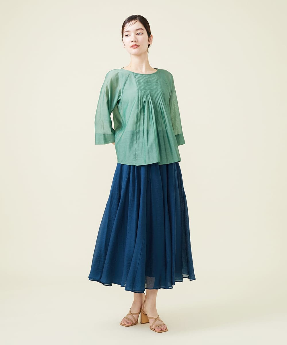 GBBHS87250 Sybilla(シビラ) コットンシルクオーガンジープリーツデザインブラウス グリーン