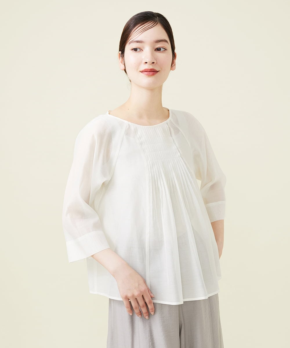 GBBHS87250 Sybilla(シビラ) コットンシルクオーガンジープリーツデザインブラウス ホワイト