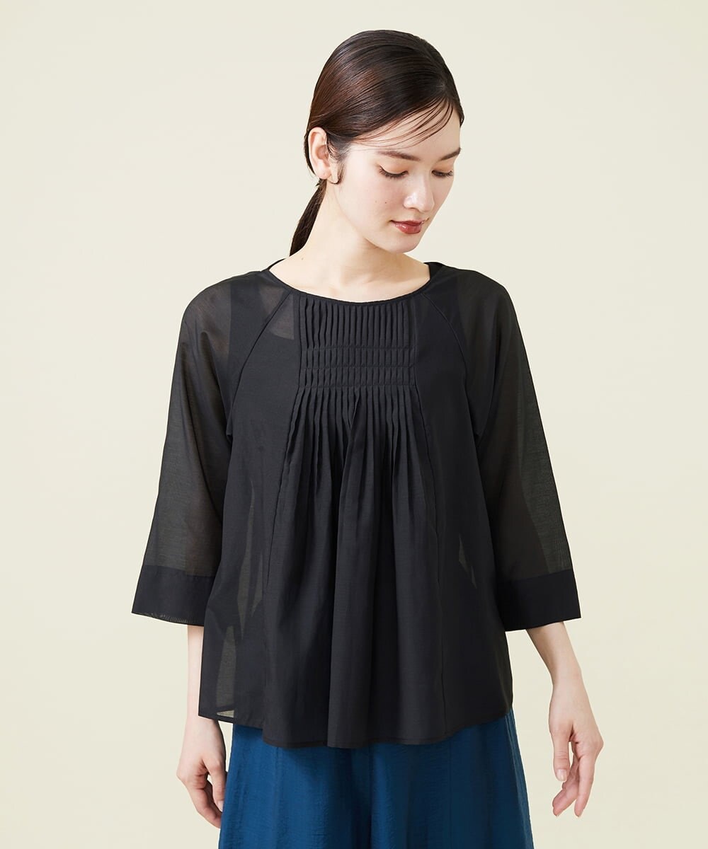 GBBHS87250 Sybilla(シビラ) コットンシルクオーガンジープリーツデザインブラウス ブラック