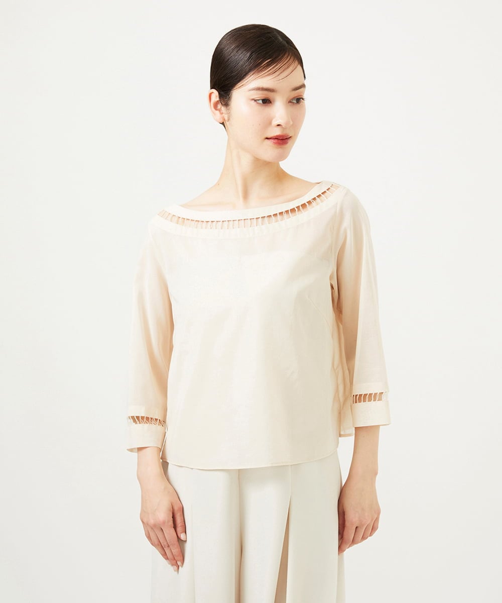 GBBJA06600 Sybilla(シビラ) ハシゴ刺繍シアーブラウス ライトベージュ