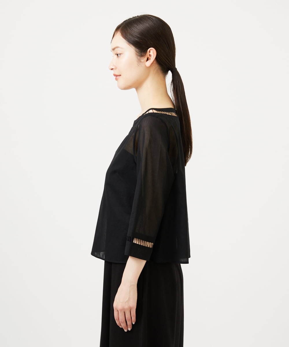 GBBJA06600 Sybilla(シビラ) ハシゴ刺繍シアーブラウス ブラック