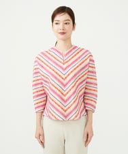 GBBJD01540 Sybilla(シビラ) ストライプボーラーレースブラウス ピンク系