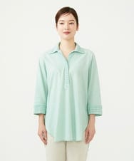 GBBJD31300 Sybilla(シビラ) コットンレースドッキングロングブラウス ライトグリーン