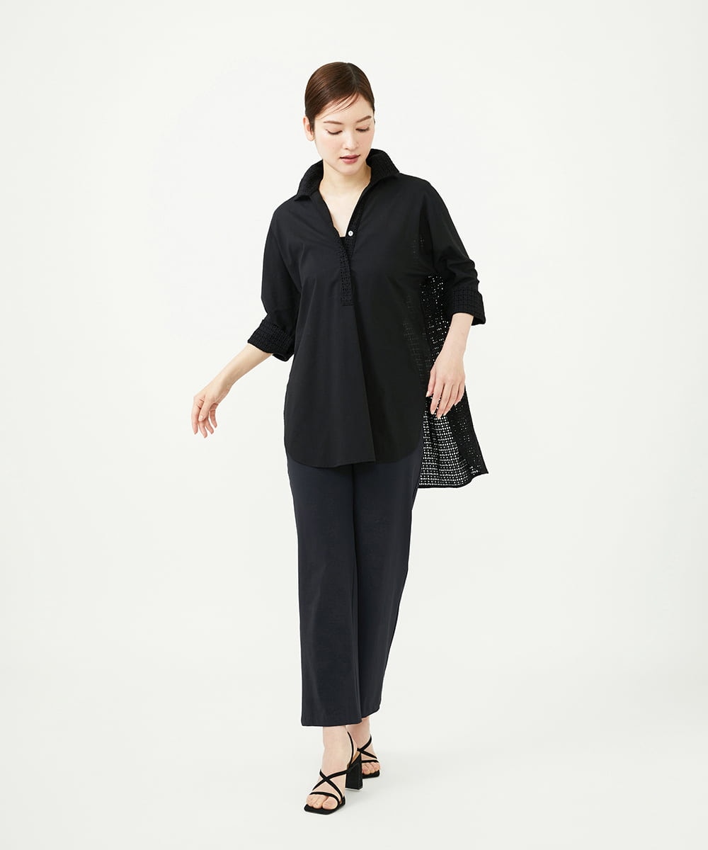 GBBJD31300 Sybilla(シビラ) コットンレースドッキングロングブラウス ブラック
