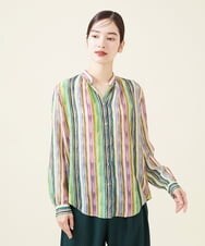 GBBJT07390 Sybilla(シビラ) マルチカラーストライプブラウス グリーン