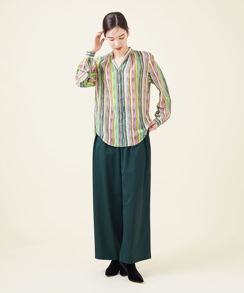 GBBJT07390 Sybilla(シビラ) マルチカラーストライプブラウス グリーン
