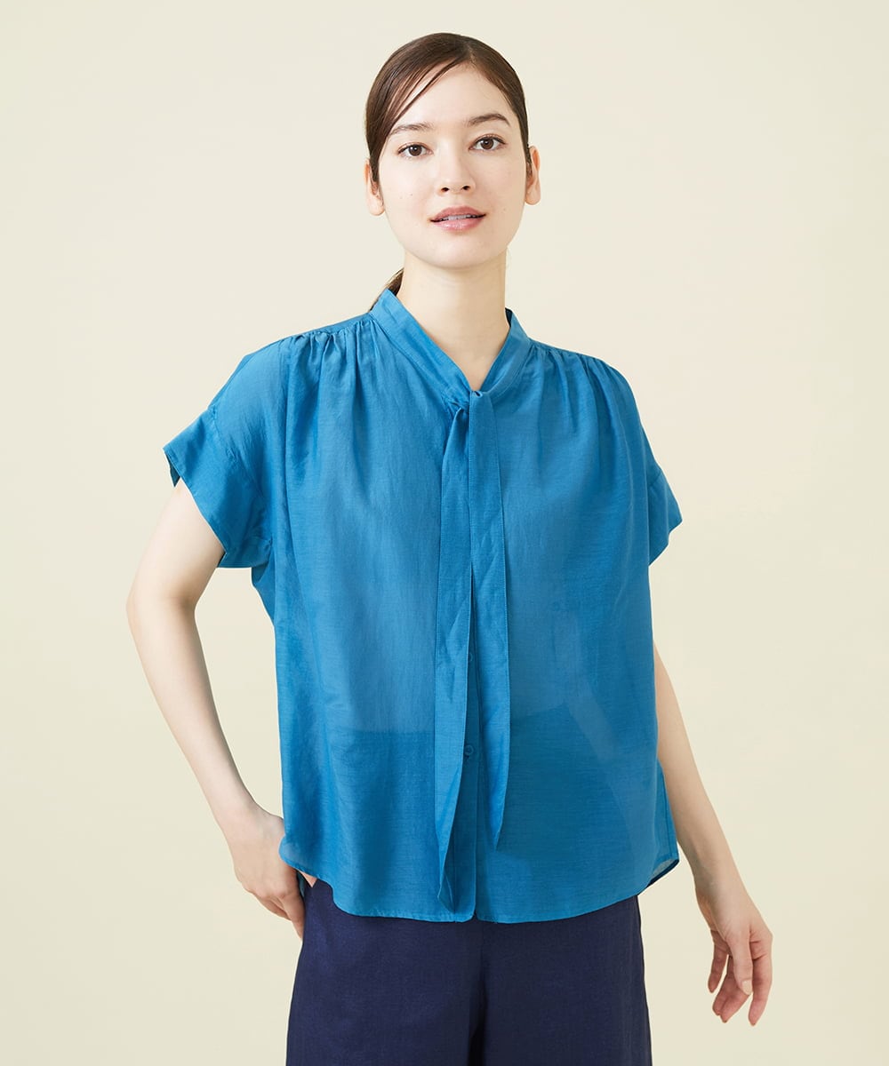 GBBJV05240 Sybilla(シビラ) シルクコットンボウタイブラウス ブルー