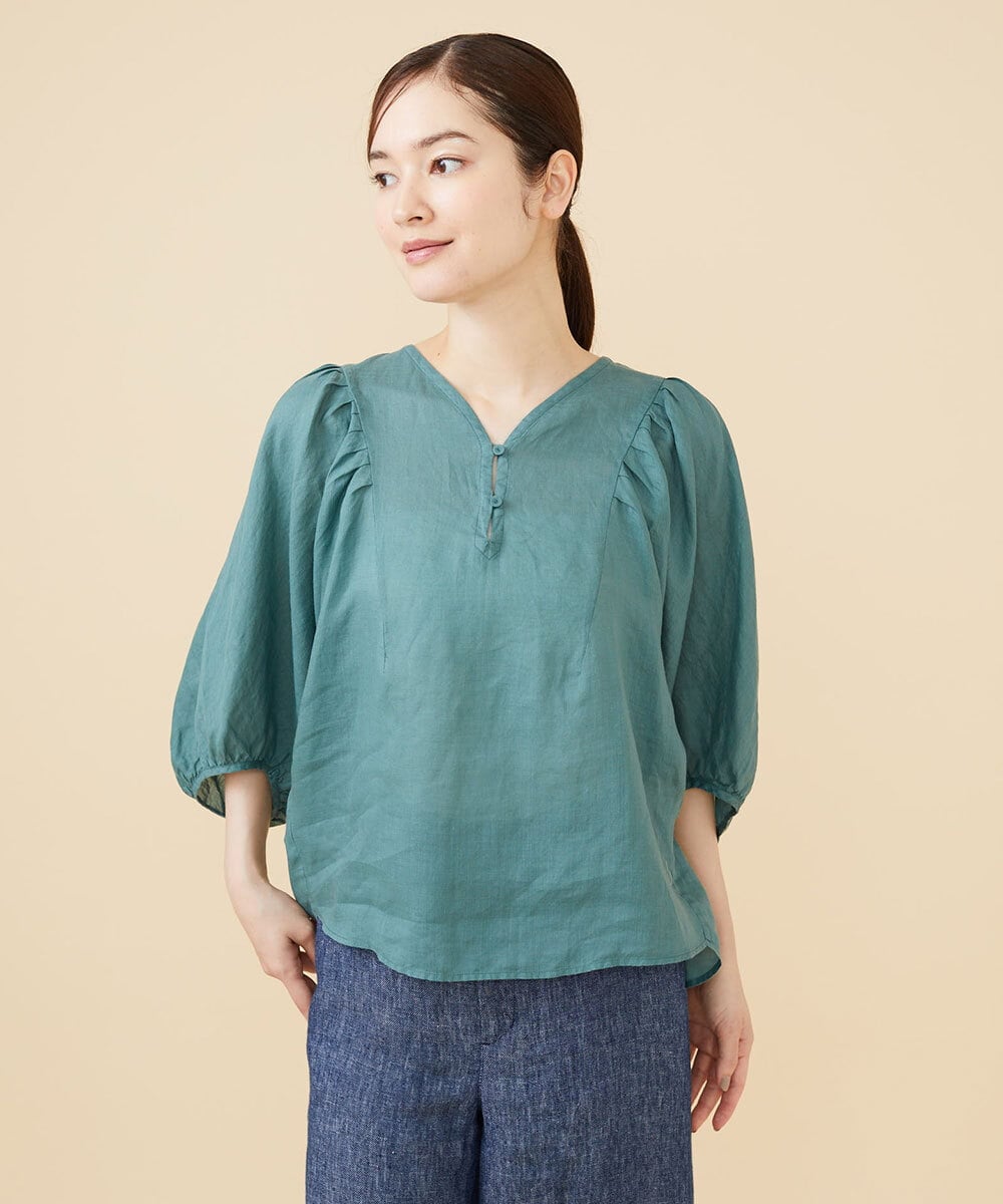 GBBJV14230 Sybilla(シビラ) リネンローンタックスリーブブラウス グリーン