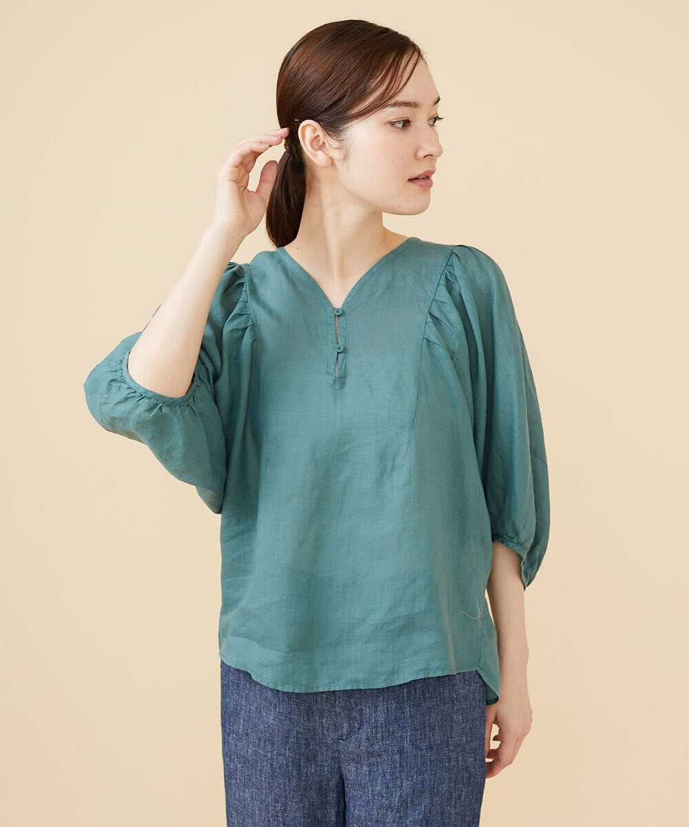 GBBJV14230 Sybilla(シビラ) リネンローンタックスリーブブラウス グリーン