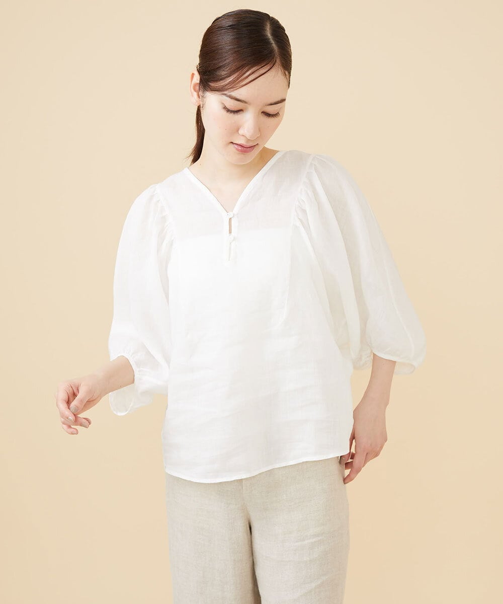 GBBJV14230 Sybilla(シビラ) リネンローンタックスリーブブラウス ホワイト
