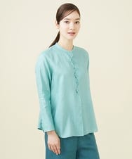 GBBJV19330 Sybilla(シビラ) ウェーブデザインリネンブラウス ライトブルー