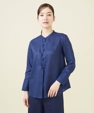 GBBJV19330 Sybilla(シビラ) ウェーブデザインリネンブラウス ネイビー