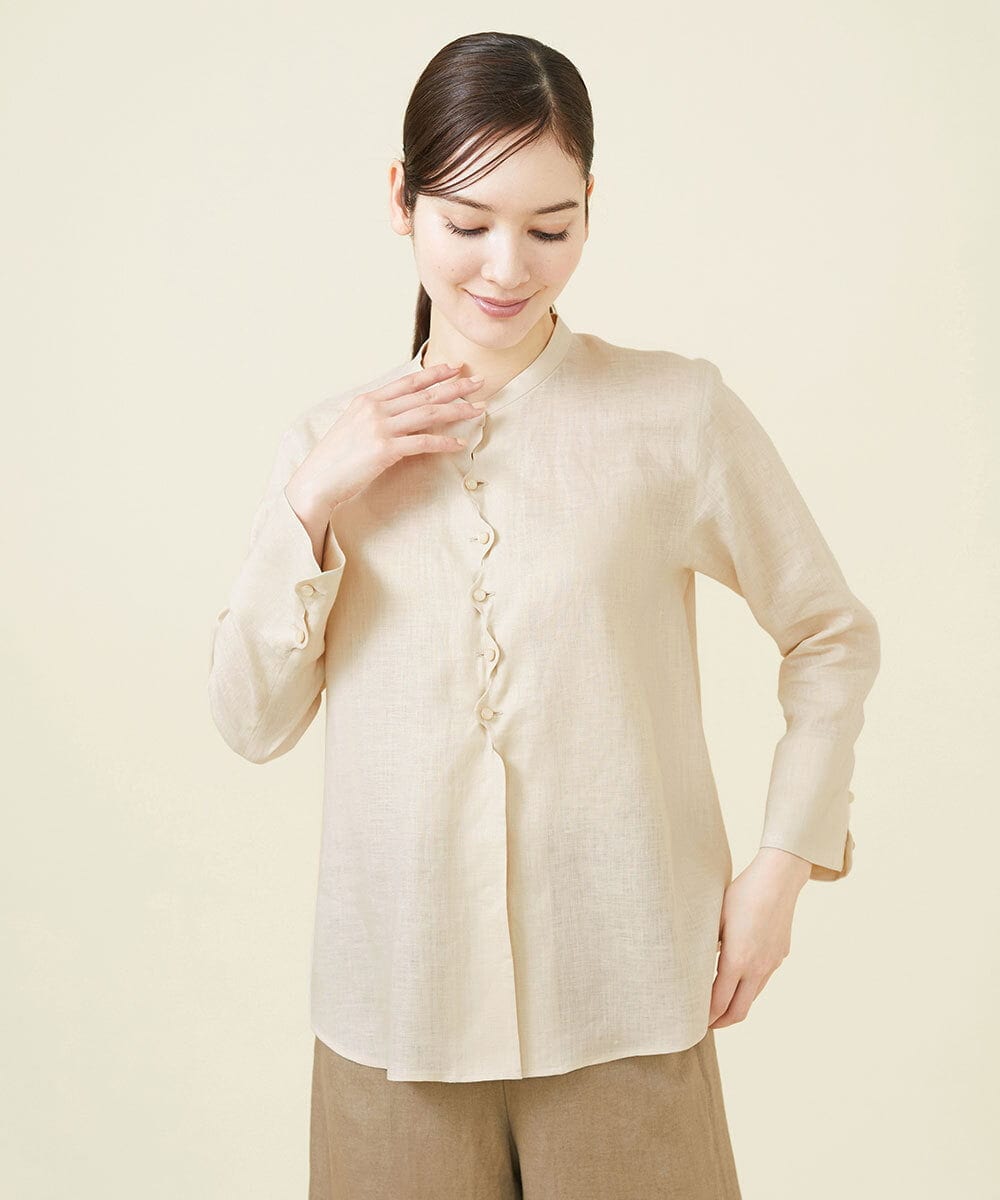 GBBJV19330 Sybilla(シビラ) ウェーブデザインリネンブラウス ベージュ