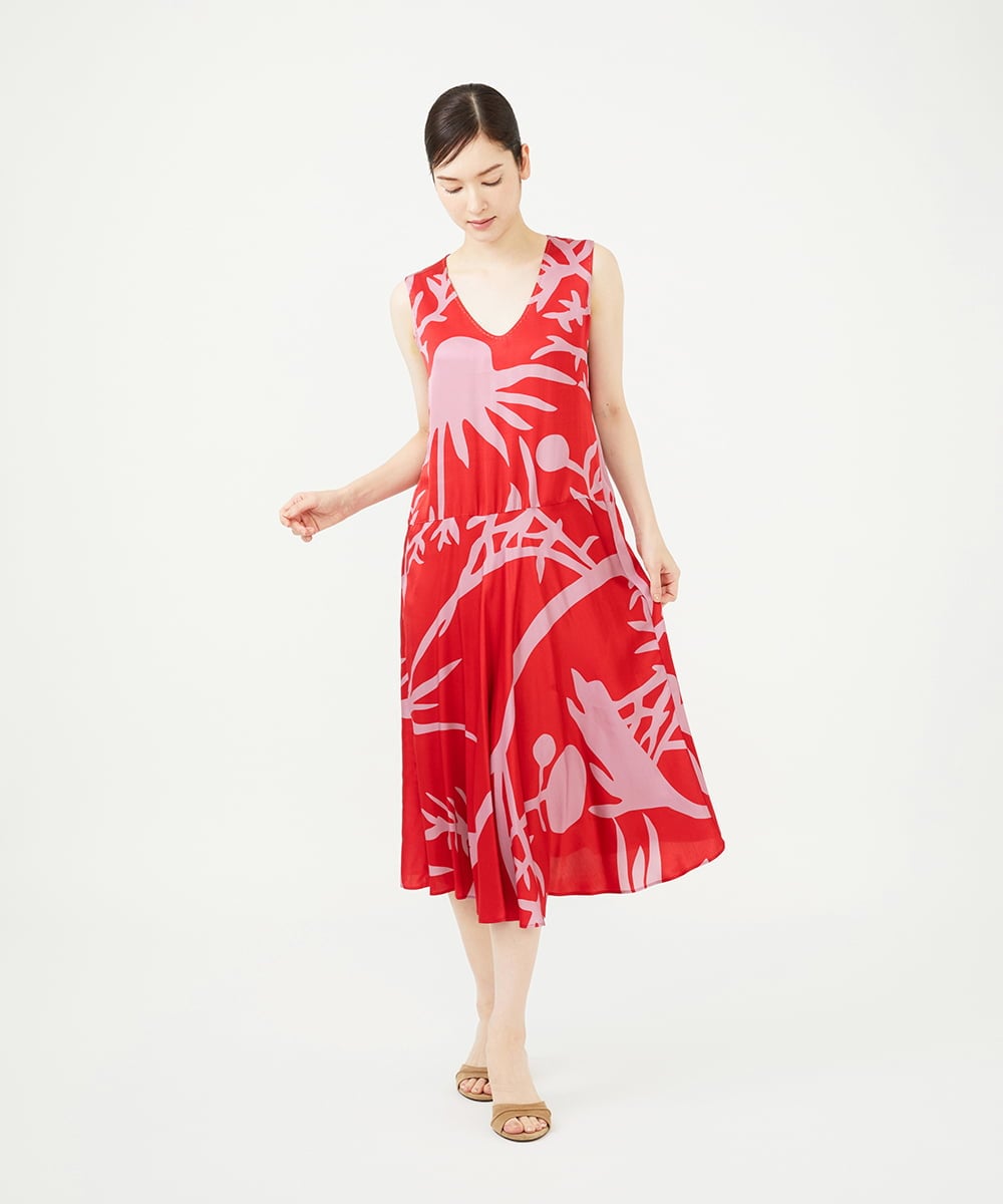 GBEAG01700 Sybilla(シビラ) フラワーシルエットプリントドレス レッド