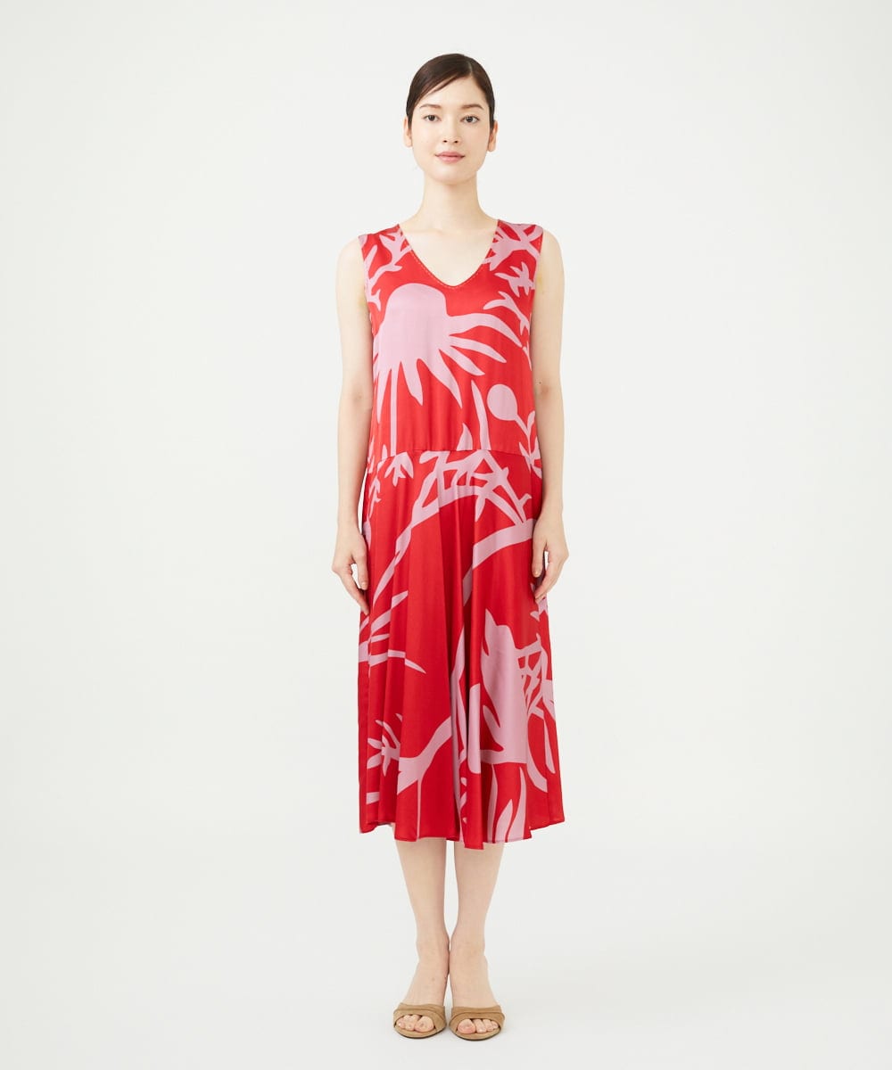 GBEAG01700 Sybilla(シビラ) フラワーシルエットプリントドレス レッド