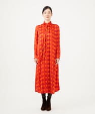 GBEAG31700 Sybilla(シビラ) ブロックプリンボウタイトドレス オレンジ系
