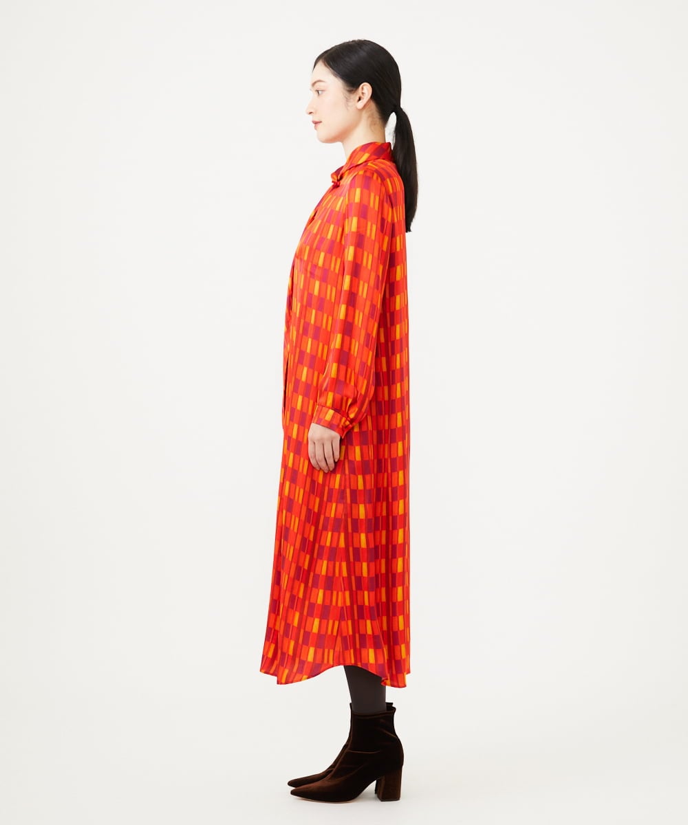 GBEAG31700 Sybilla(シビラ) ブロックプリンボウタイトドレス オレンジ系