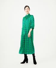 GBEAG31700 Sybilla(シビラ) ブロックプリンボウタイトドレス グリーン系