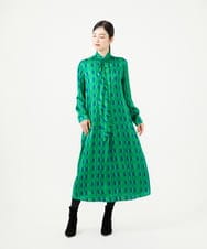 GBEAG31700 Sybilla(シビラ) ブロックプリンボウタイトドレス グリーン系