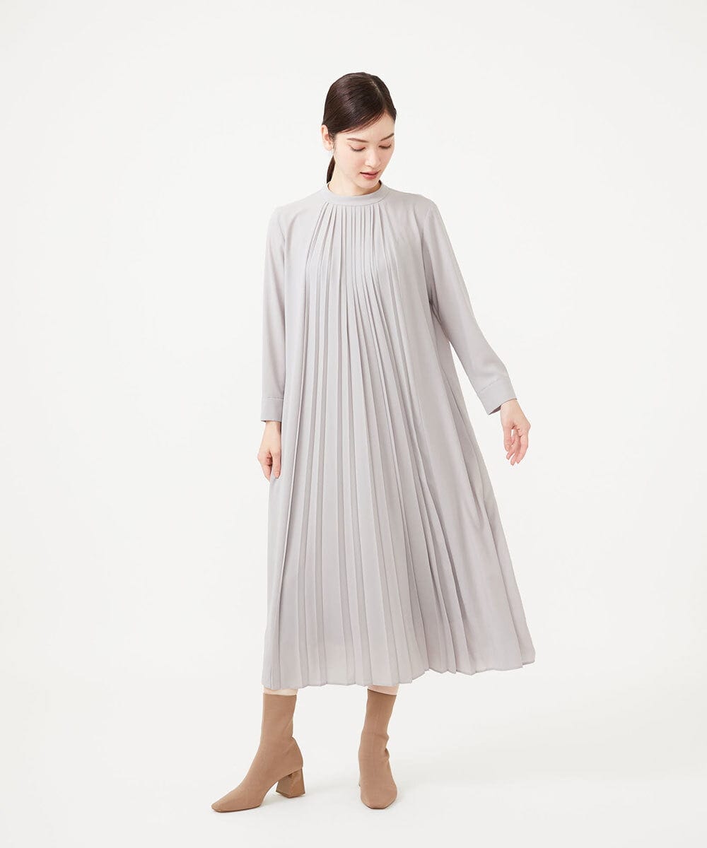 GBEAH03630 Sybilla(シビラ) センタープリーツ梨地ドレス ライトグレー